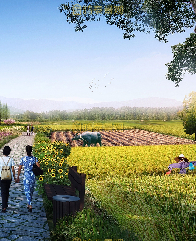 新農(nóng)村景觀規(guī)劃菜園田野旅游效果圖PS素材.